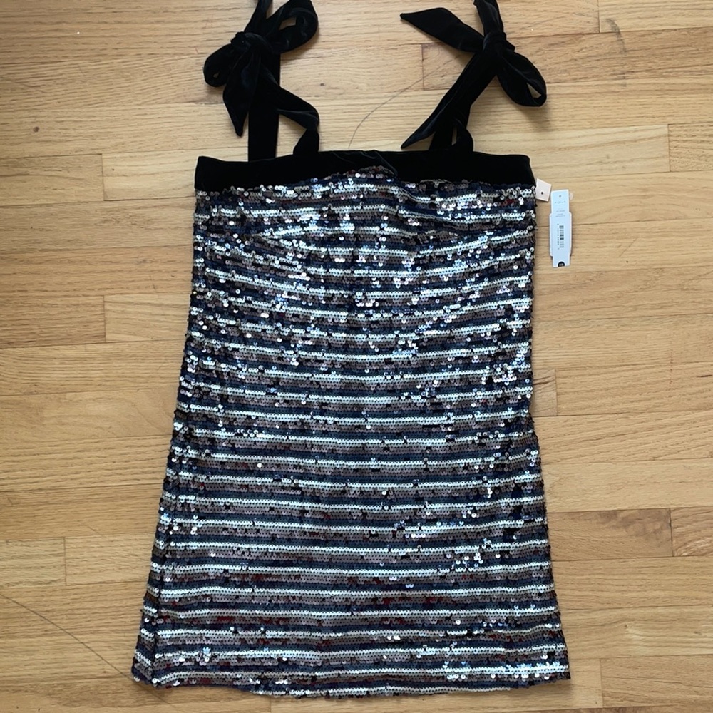 Aqua Dress sequins and velvet bow straps